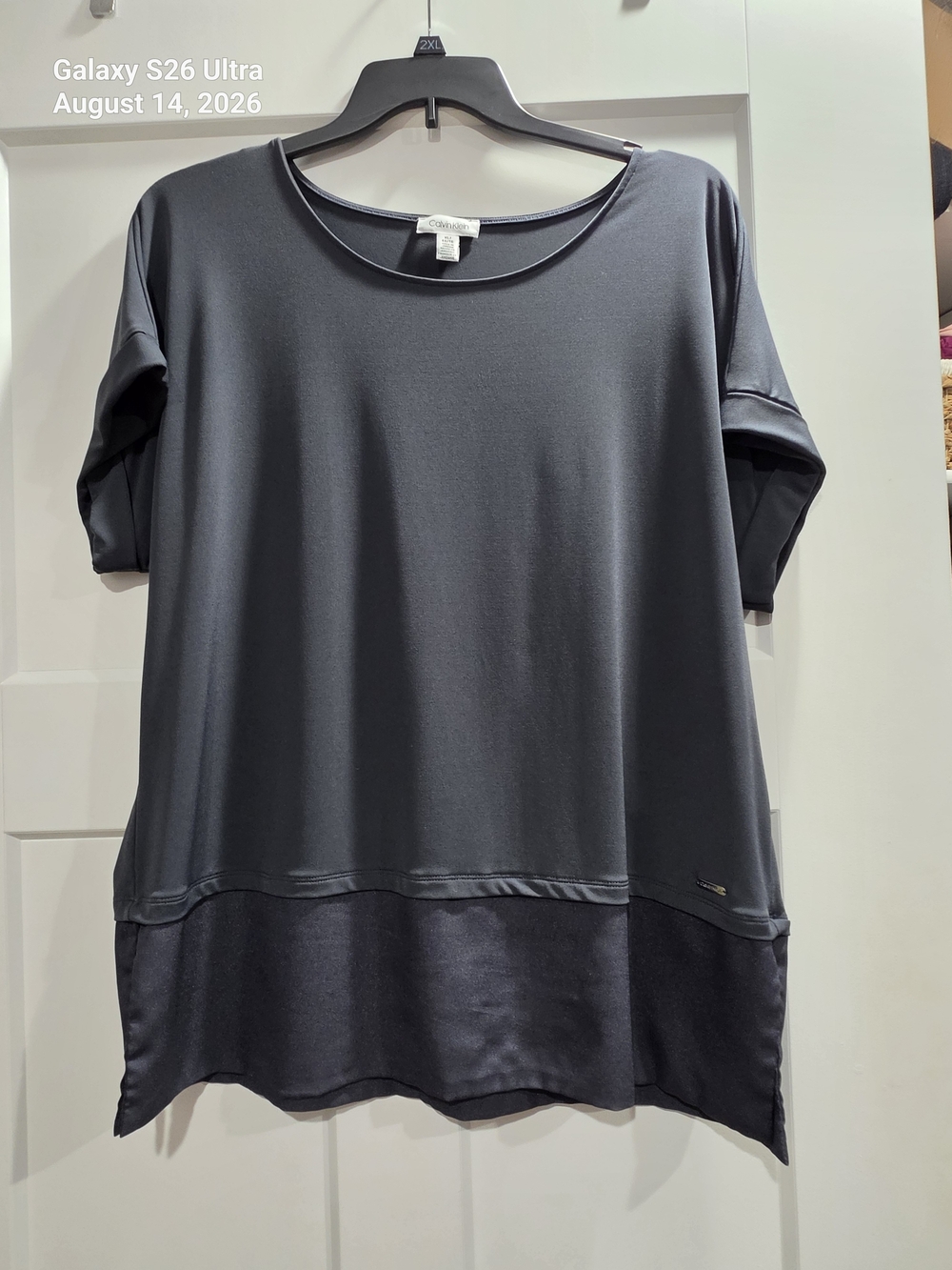 Calvin Klein Grey Short Sleeve Layered-Hem Tunic